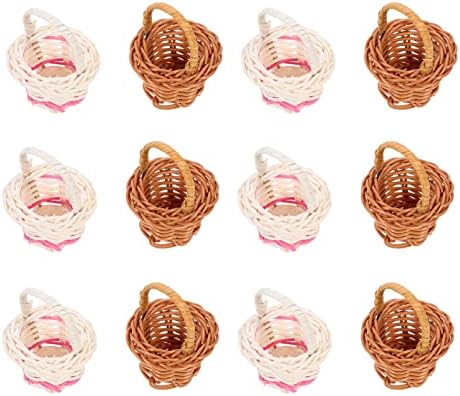 Ханабас Старомодни Бонбони Мини Ткаени Корпи со Рачка 12 парчиња Минијатурни Ткаени Корпи За Цвеќиња Корпи За Бонбони ЗА Забави
