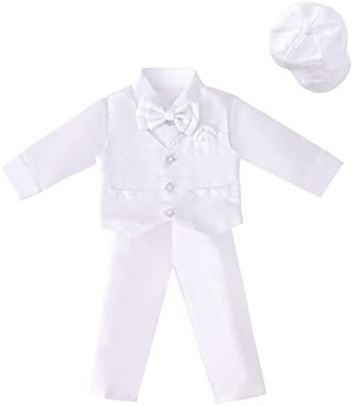 Фустани Дејзи новороденче бебе момче крштевање облека за крштевање облека сите бели костуми поставени со големина на хаубата 3-24 месеци, долг