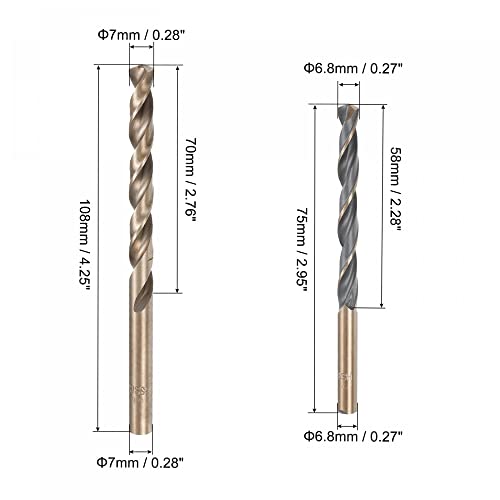 Uxcell 6,8 mm 7 mm дупчење за дупчење на диа, битови, голема брзина челик кобалт директно метрички метрички пресврт бит 4 парчиња