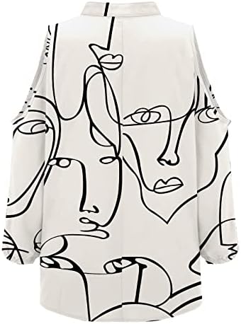 Женски Секојдневни Кошули Летни Жени Обични Букви Печатење Боја Блокирајте Ја Блузата Со Долги Ракави На Рамо