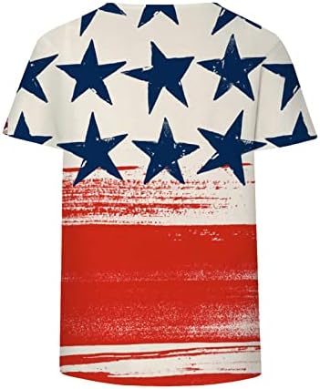 Црвени бели и сини кошули за жени 4 -ти јули врвови со кратки ракави екипаж на американски ден на патриотски кошули на Денот на