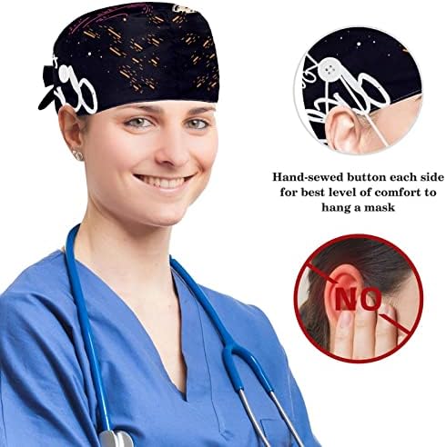 Муоум операција капа буфан капа работно капаче со копчиња и лак за коса за жени, долга коса, инспиративен галаксиски простор