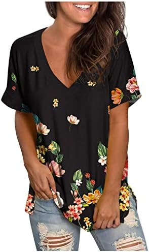 ZLOVHE женски кошули плус големина женска пролетна летна мода плажа Обичен принт лабава маица со кратки ракави врвот на врвот