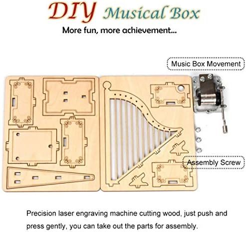 Дрвена музичка кутија за дома - Харп Музика форма DIY музичка кутија 3Д дрвена склопување загатка занаетчиски декор подароци за деца