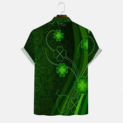 XXBR Менс мода Свети Патрикс Ден 3Д дигитален печатен единечен кошула со кратки ракави со долги ракави желка врат