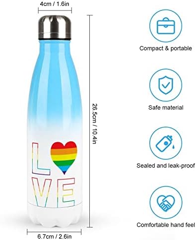 Геј loveубов Виножито ЛГБТ шише со вода од не'рѓосувачки челик со капаче изолирано чаша за тумблер за истекување на чаша за патување