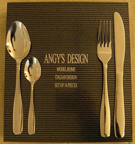 Ангис Дизајн Рим 16-Парче Рамен Сет. Нерѓосувачки Челик, Огледало Полиран, Ресторан &засилувач; Хотелска Кујна. Прибор за јадење