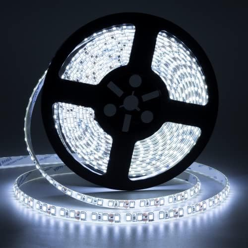 Eugobrten бели LED ленти светла, водоотпорна сечење 600 LED диоди 2835 LED лента, 6000k 12V 16,4ft/5m Флексибилна лента, осветлување на кујнски
