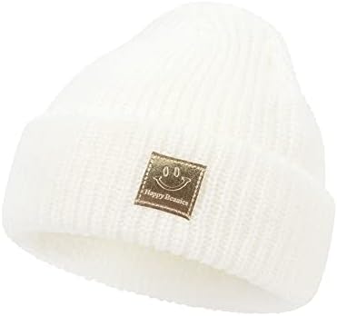 Awyjcas девојче девојче дете памучна капа, насмеано лице капаче за бебиња турбан моден тренд класичен зимски топло плетено капаче бени -капа