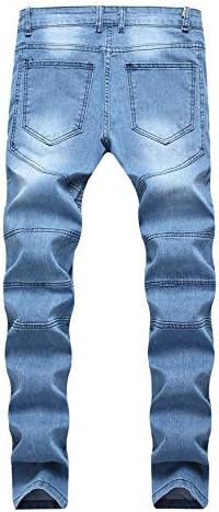 Тенок фармерки за мажи Андонгивел, долги слаби панталони за истегнување удобност права панталони со тексас со патент со патент од џеб