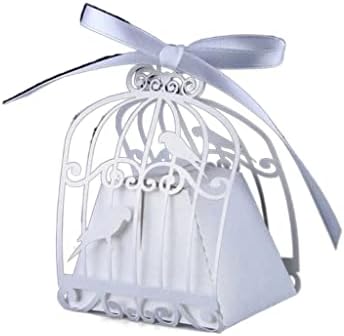 N/A 50pcs Birdcage Cagage Cagage Favors Boxes Love Candy Box фаворизи со лента за роденденски свадбени материјали