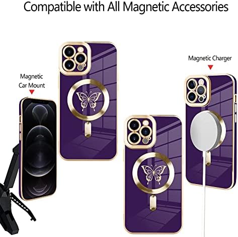 Фијарт Магнетни Случај за iPhone 12 Pro Max Компатибилен Со MagSafe Безжично Полнење, Симпатична Пеперутка Телефон Браник Покритие Со Камера