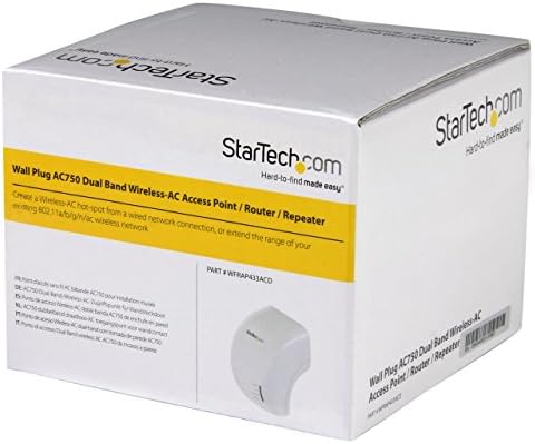 Startech.com AC750 Двојна лента за пристап до безжичен опсег, рутер и повторувач - wallиден приклучок - 2,4GHz и 5GHz Wi -Fi Extender