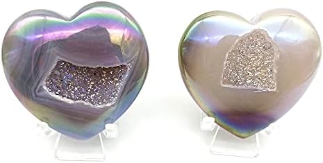 Seewudee AG216 1PC Наурал електроплетирана аура агатат срцев врежан кристал геоде кварц фигурински лековити кристали подарок природни камења и