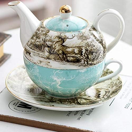 Исклучителна чајник, керамички чајник, вклучувајќи чај тенџере, чаша и чинијач, најдобро за семејна забава, роденденска забава, свадба