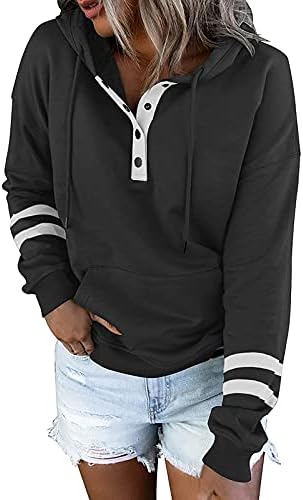 Fragarn женски пуловер дуксери врвови со секојдневно копче надолу по џебните џебови со долги ракави