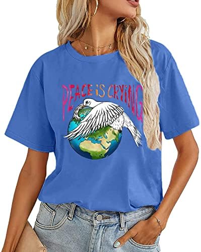 Nokmopo женски кошули Обичен краток ракав мода лето лабава лабава печатење о-врата шема со кратки ракави маица
