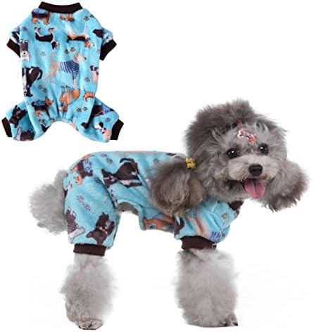 Пижами од кучиња Хакрахо, 1 парчиња куче мека пижами симпатична облека за миленичиња за мали средни миленичиња, езеро сино, Л.