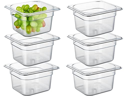 Curta 6 Pack NSF тави за храна, 1/6 големина 4 инчи длабоки контејнери за складирање на храна, поликарбонат, чиста