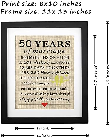 Корфара врамени 50 години брак Бурлап печатење, подароци за 50 -годишнина, родители на 50 -годишнина од свадбата, Златна годишнина,