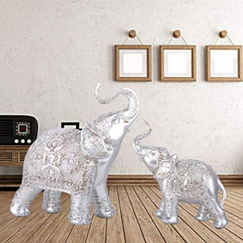Besportble 2 парчиња Мајка и бебе слон фигура статуа на животински скулптури канцеларија за домашни масички украси сребро
