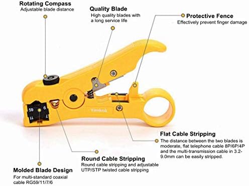 Јанкок [Комплет За Стегање На Коаксијален Кабел] со Coax Crimper, Секач За Стриптизета За Кабли и 20 Парчиња F Конектори ЗА Rg6