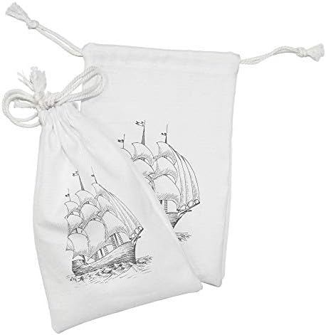 Ambesonne гроздобер чамци од торбичка од 2, средновековен старомоден брод што пловеше до брановиден океански авантуристички празник, мала торба