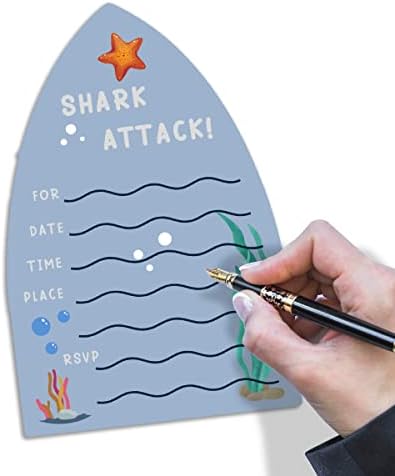 Покани за роденденска забава со ајкула со резерви за покани-ајкула