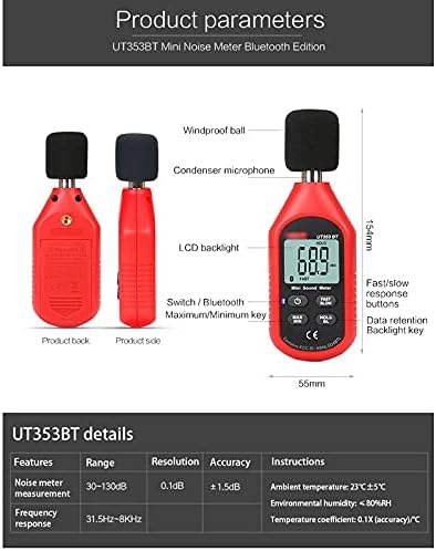 Мерач на мерач на бучава WYFDP 30 ~ 130DB мини аудио ниво на звук мерач на децибела монитор Bluetooth