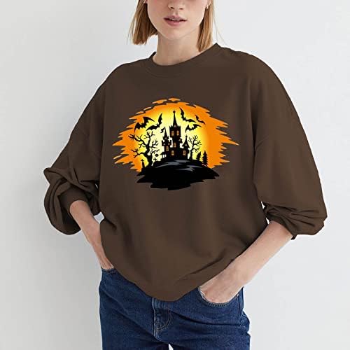 Graphенски зајдисонце, графички џемпери на Халоуентаун, екипаж, кошула за Ноќта на вештерките, лабава обична зимска руно пуловер блузи