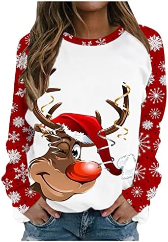 Божиќни врвови графички џемпер лабави жени каузални џемпери со долги ракави пулвер Божиќна екипаж џемпер