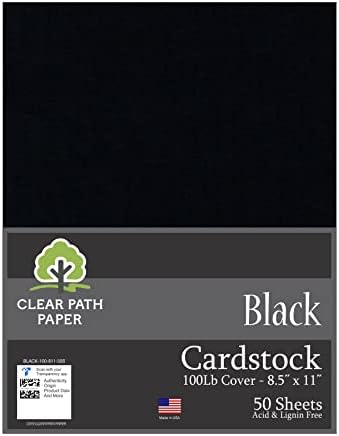 Црн картон - 8,5 x 11 инчи - покривка од 100lb - 50 листови - чиста хартија за патека