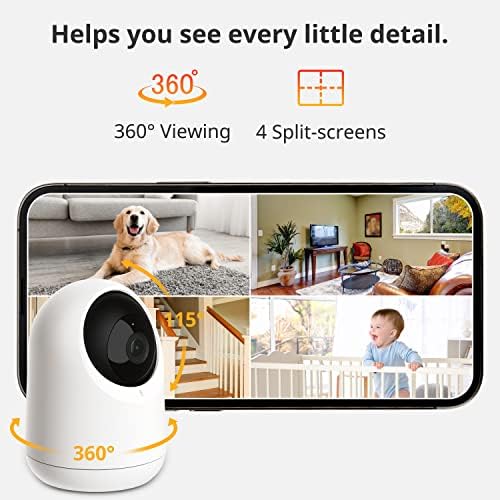 SwitchBot Smart Combo: Pan Tilt Cam + Meter Plus + Hub Mini, затворен безбедносен камера 360 ° за бебе/ПЕТ, следење на движење, ноќно гледање,