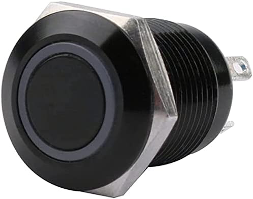 TPUOTI 12mm Водоотпорен оксидиран прекинувач за црно метално копче со LED ламба Моментно вклучување на компјутерски прекинувач за