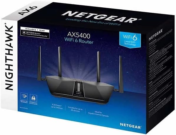 Netgear Nighthawk AX5400 WiFi 6 Рутер Со Една Година Напредна Интернет Безбедност Вклучени, RAX54S-100NAS