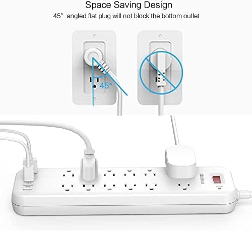 Заштитник на електрична лента со ленти со 12 продажни места и 4 USB порти и 1 порта за USB-C и 8 порти за полнење 60W/12A