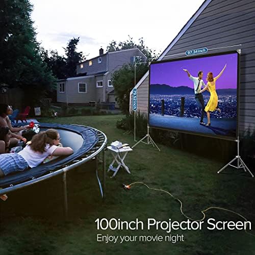 Екран и штанд на проекторот - Преносен екран за видео проекција на VelColt 100 инчи, 16: 9 4K HD Заден преден преклопен филм на отворено филм со