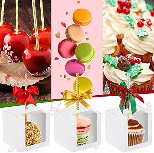 100 парчиња Бонбони Кутии Со Јаболка Со Дупка Карамела Кутии со Јаболка 4х4х4 Инчи Божиќна Кутија За Подароци За Јаболка Колачиња Чоколаден