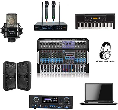 Boytone BT-120MX- 12 канали Bluetooth Studio Audio Mixer- DJ Sound Controller, USB MP3 плеер, снимање на компјутери, 96 kHz, 11 микрофон