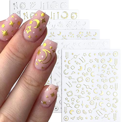 Ktaabtr нокти 12 листови златни нокти налепници за уметност декорации 3Д само лепило дизајнирање на нокти Метални starsвезди месечина