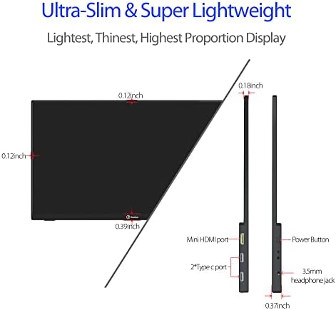 Пренослив Монитор, 15,6 инчи 1080P FHD USB C Лаптоп Монитор HDMI Компјутер Дисплеј Надворешен Монитор За Лаптоп Ултра Тенок Ips Екран Игри Монитор