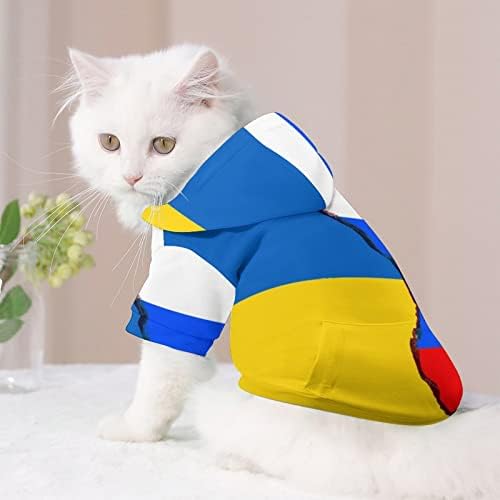 Руско и украинско знаме кучиња худи пуловер џемпер мека облека за миленичиња облечена со качулки за џемпер за кучиња мачка