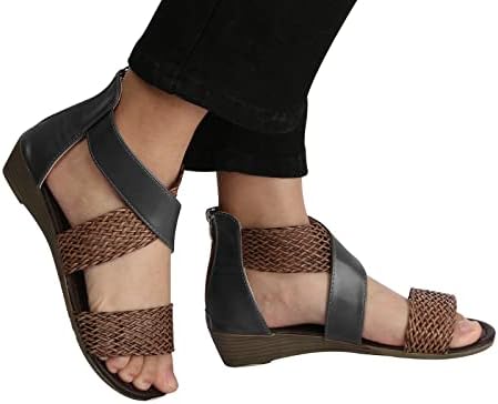 Клин -сандали за жени лето бохо гроздобер ткаени модни обични меки дното на премија од плажа сандали