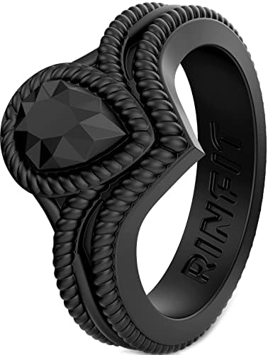 Rinfit 2 свадбени прстени за жени, големина 7 - силиконски свадбени бендови жени - црна круша и колекција на голи металнфинити