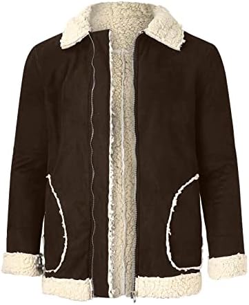 Јакни Xiaxogool за мажи, машко стрижење палто faux suede sherpa наредена зима згусне топла јакна со џебови