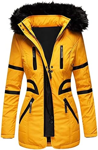 Зимски зимски јакни за жени, женски моден рекреација патент со долг ракав, контрастна боја, задебелена загреана јакна