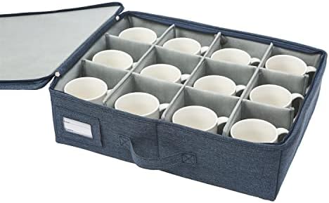 Кутија за складирање на чаши и кригла Сатиирч, држи 12 чаши за кафе и чаши од чај, целосно поставени внатре со цврсти делители