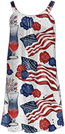 4 јули Обичен Летен Фустан На Плажа За Жени Знаме На САД Боемски Фустан Лажичка Без Ракави Течни Лабави Мини Сарафани