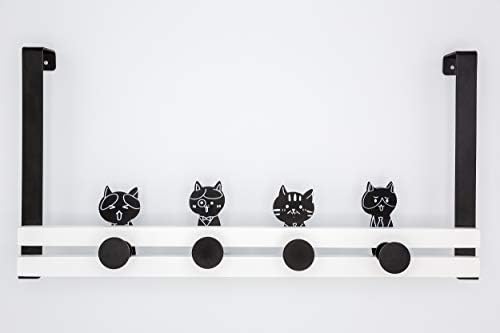 Креатом Над Шината На Вратата со 4 Куки За Штипки, Прекрасна Шема На Мачки, Црно-Бел Стил
