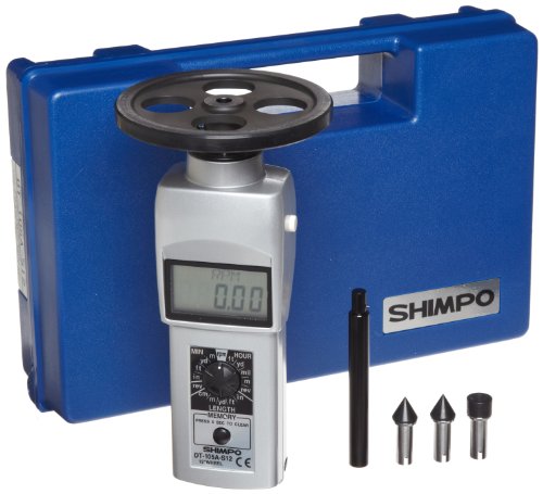 Shimpo DT-105A-S12TCAL рачен тахометар со 12 тркало, LCD дисплеј, 0,10-25000RPM опсег со сертификат за калибрација што може да се проследи на